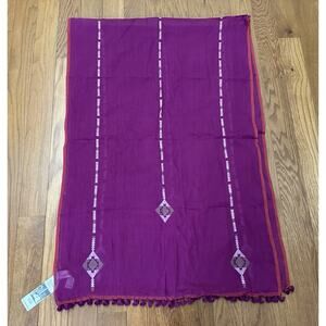 NWT EILEEN FISHER Handloomed Purple Tassel Scarf Wrap Organic Cotton $158